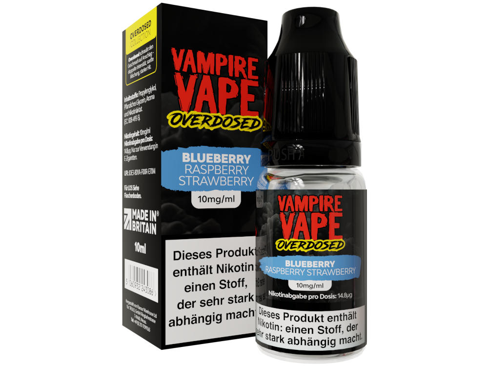 Vampire Vape - Overdosed - Nikotinsalz Liquid - Blueberry Raspberry Strawberry